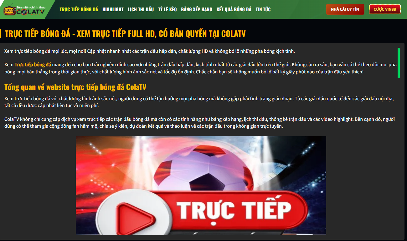 Xem trực tiếp bóng đá trên ColaTV